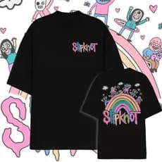 [Camiseta Premium em Algodão Puro]SISI OVERSIZED Slipknot Banda Rock Metal Cartoon Cute Arco Iris Frente E Costas