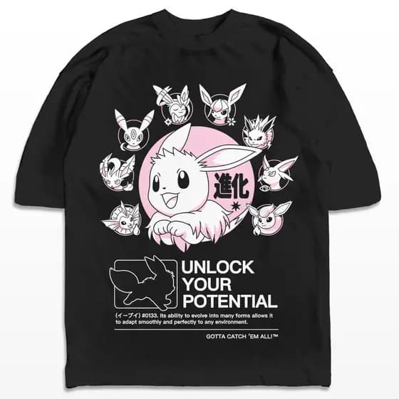 [Camiseta Premium em Algodão Puro]SISICamiseta Oversized Evee Evoluções Pokemon Potencial Harajuku