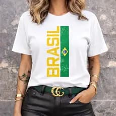 [Camiseta Premium em Algodão Puro]SISI Camiseta Brasil Feminina Bandeira do Brasil Verde Amarelo Copa Patriota