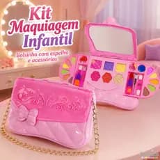 Bolsinha Maquiagem Infantil Com Espelho Kit Beleza Menina Sombras Batons Brinquedo Princesa Completo