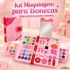 Kit De Maquiagem Para Boneca Estojo Rosa Com Espelho Sombras Batons Pincéis Gloss Para Meninas