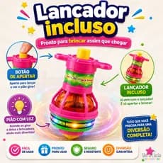 Pião Giroscópio Com Lançador Brinquedo Infantil Luminoso Luz De LED Colorida Para Menino E Menina