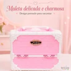 Kit De Maquiagem Infantil Maleta Rosa Menina Com Sombras Mini Esmaltes Unhas Decoradas Pincéis Batom