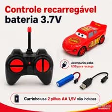 Carrinho Controle Remoto Vermelho Mcqueen Plástico Com Controle Sem Fio E Motor A Pilha