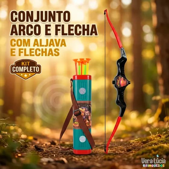 Kit Arco E Flecha Infantil Com Aljava Flechas Ventosa Empunhadura Moldada Brinquedo 46cm Jogo Parque