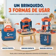 Kit Brinquedo Oficina De Ferramentas Infantil Maleta 3 Em 1 Com Bancada E Peças De Montagem Manual