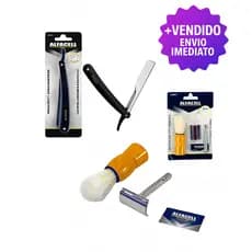 Conjunto De Barbear Tradicional Barbeador Inox Navalhete Retrátil Pincel E Lâminas