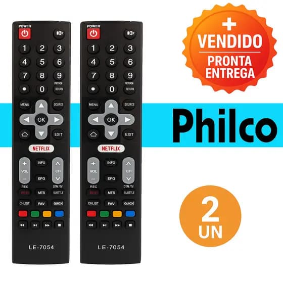Kit 2 Controles Remoto Compatível Smart TV Philco Led Lcd LE-7054 Função Completa e Alta Durabilidade