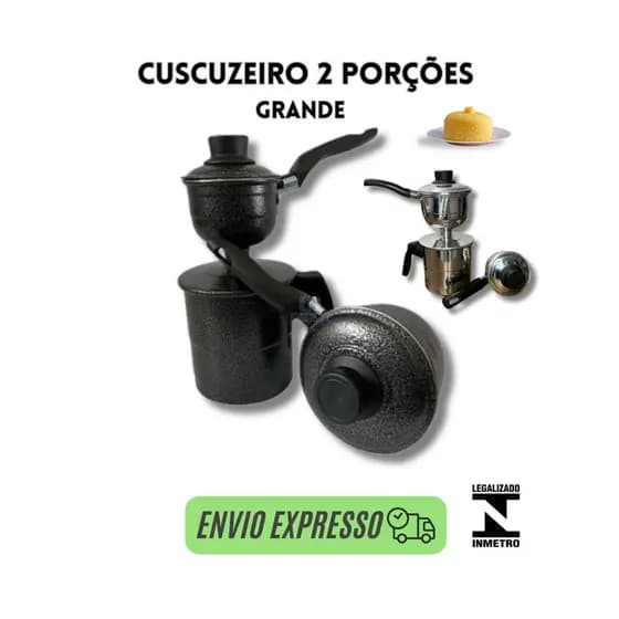 cuscuzeira pequena e grande 2 em 1 dupla preta e polido aluminio peito de moça- 2 peça P e G