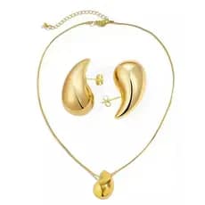 Kit Colar e Brinco Gotas Grossas Banho Ouro 18k Feminino Colar com pingente em forma de gota + brincos