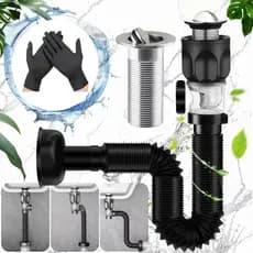 Tubo de Drenagem Flexível, Válvula Click, Sifão Anti Odor, Banheiro Cozinha, Substituição Rápida, Luva InclusaTubo de Dr
