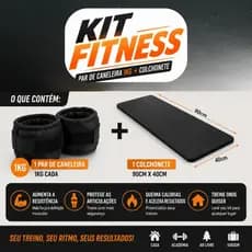 Kit Fitness Caneleira de Peso 1kg Par + Colchonete Impermeável Academia Yoga Pilates Treino Casa