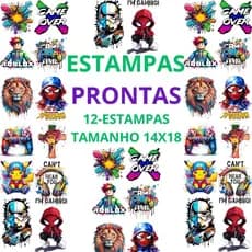 DTF Impressão Com Estampas Prontas Para Camisetas e Tecidos Variados12 Estampas 14X18 Promoção Envio Rapido