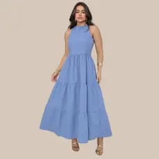 Vestido Feminino Midi Saia Três Marias Alfaiataria Linho Elegante Social Moda Verão