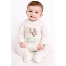 Macacão Bebê Algodão Manga Longa Com Pé Bordado Safari| Macacão Branco |Macacão suedine| Macacão menino| Enxoval bebê