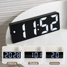 Relógio Digital De Mesa E Parede Led Com Data E Alarme