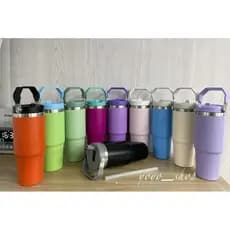 Kit 2 Garrafa Térmica Inox 900ml Tampa Flip Antivazamento Alça para Transporte Quente e Frio Nova correspondência，2 copo
