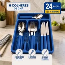 Jogo 24 Peças Talheres Premium Aço Inox com Suporte Organizador de Brinde