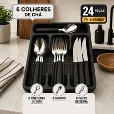Jogo de Talheres Inox 24 Peças com Brinde Suporte para Cozinha e Refeições