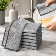 Kit Pano de Lavar Louça em Aço Inoxidável Reutilizável Anti Gordura Limpeza Pesada Cozinha