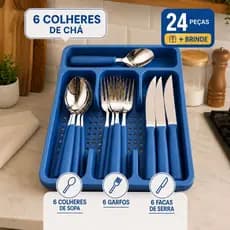 Jogo Completo de Talheres Aço Inox 24 Peças com Suporte para Organizar