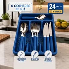 Jogo Talheres Premium 24 Peças com Suporte para Gaveta Brinde Cozinha