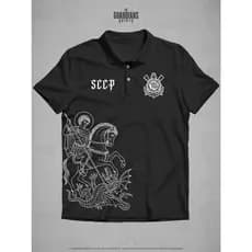 Camiseta Polo Timão São Jorge fé Alvinegra Tecido Premium