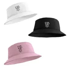 Chapéu Bucket Hat Unissex Leve Estilo Praia Moda Verão Sol Estampado Good Vibes