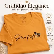 Camiseta Feminina Gratidão Élégance 100% Algodão Premium Fio 30.1