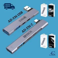 Hub Conector USB ou Tipo-C Hrebos AD-236–Adaptador  para Notebook e PC