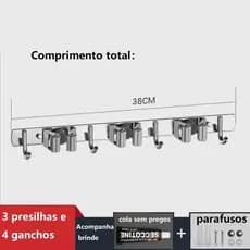 Suporte Inox De Parede 7 Ganchos Acessórios Porta Vassoura Mop Rodo Pendurador de Utensílios Limpeza