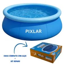 Piscina Inflável Borda 1000 Litros Portátil Redonda Pixlar Azul Resistente Férias Família