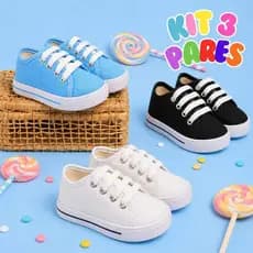Kit 3 Pares Tênis Infantil Menino Menina Básico Casual Dia a Dia Escolar Confortável Primeiros Passos
