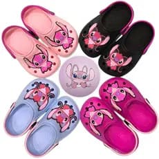 Sandália Babuche Infantil Feminina Personagem Stitch Angel Leve Casual Dia a Dia Divertida