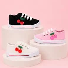 Tênis Infantil Feminino Cano Baixo Cereja Confortável Leve Antiderrapente Moda Casual Dia Dia Volta Aulas Menina