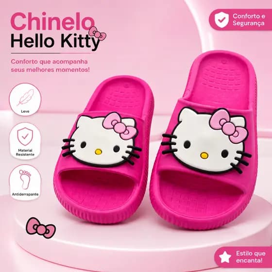 Chinelo Slide Nuvem Infantil Feminino Personagem Hello Kitty Casual Dia a Dia Leve Macio Flexível Confortável Divertido