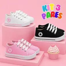 Kit 3 Pares Tênis Infantis Cano Baixo Estrela Menino Menina Star Dia a Dia Escolar Confortável Primeiros Passos Moda