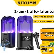 NIXUMM Fone de Ouvido Sem Fio 2 em 1 TWS fone de ouvido + Caixa De Som Bluetooth Bluetooth 5.0 Pop-Up para iOS e Android