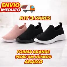 Tênis Meia Calce Fácil Leve kit 3 Pares Antiderrapante - Envio Imediato