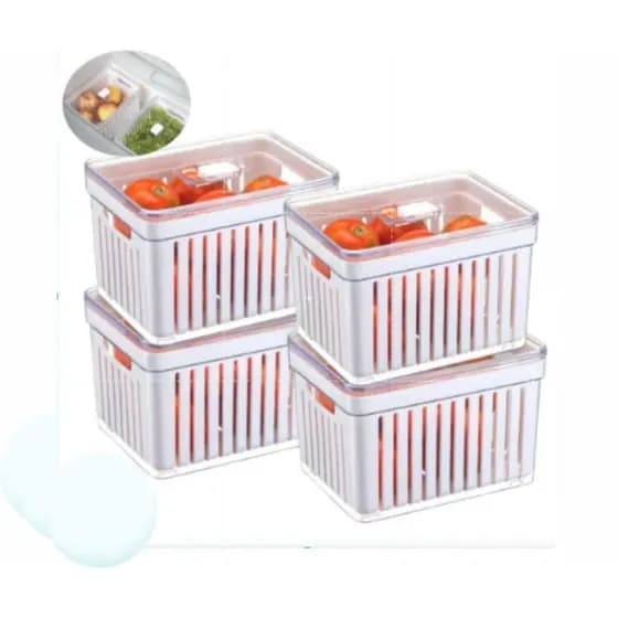 Kit 01, 02 ou 04 Organizadores de Geladeira 3,8L Cesto Tampa Multiuso Alimentos Verduras Plastutti