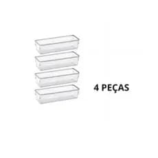Kit 4 Organizadores Retangular Multiuso para Gavetas, Pote Acrílico Cristal Grande - Modelo 02 0457
