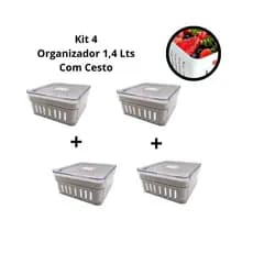 Kit 4 Organizadores De Geladeira 1,4 Litros Com Cesto - Plastutti