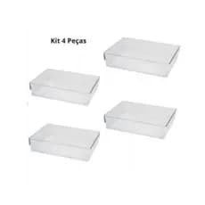 Kit 4 Organizadores Quadrado Multiuso para Gavetas, Pote Acrílico Cristal Grande - Modelo nº 04 (0459)