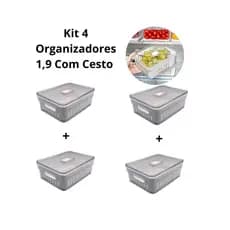 Kit 4 Organizadores De Geladeira 1,9 Litros Com Cesto - Plastutti