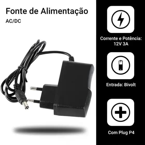 Fonte De Alimentaçao 3a 12v Bivolt Compacta Ideal Para Fitas Led E Cameras