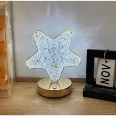 Luminária LED Estrela Cristal 3 Cores USB 5V/2A Abajur Decorativo Mesa Quarto Luz Quente Fria Neutra Toque