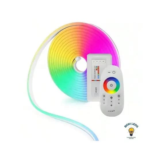Fita Mangueira LED Neon RGB 5 Metros + Controle Touch Wireless Iluminação Coloridade P/ Decoração Enfeites Para Casa