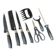 Kit Facas Inox 8 Peças Profissional Churrasco Cozinha Premium Com Tesoura Garra E Amolador
