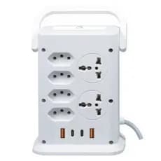 Filtro de Linha Torre Extensão 12 Tomadas 2 Universal 4 Usb Botão ON/OFF Cabo 2M Bivolt