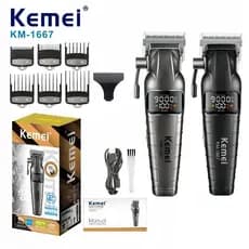 Maquina de Cortar Cabelo Turbo 9000 RPM Profissional Recarregável Kemei KM-1667